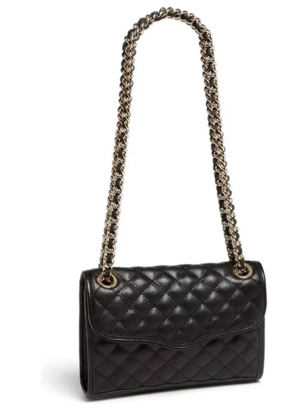 Rebecca Minkoff Quilted Affair Black Leather Shoulder Bag w/ Gold Chain